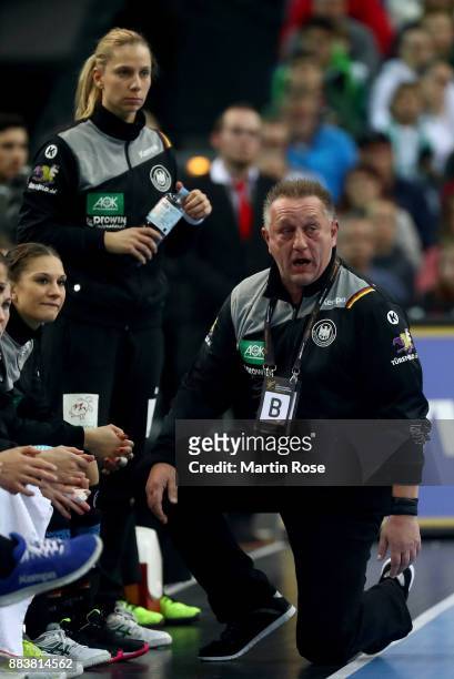 Michael Biegler, head coach of Germany reacts during the IHF Women's Handball World Championship group D match between Germany and Cameroon at Arena...