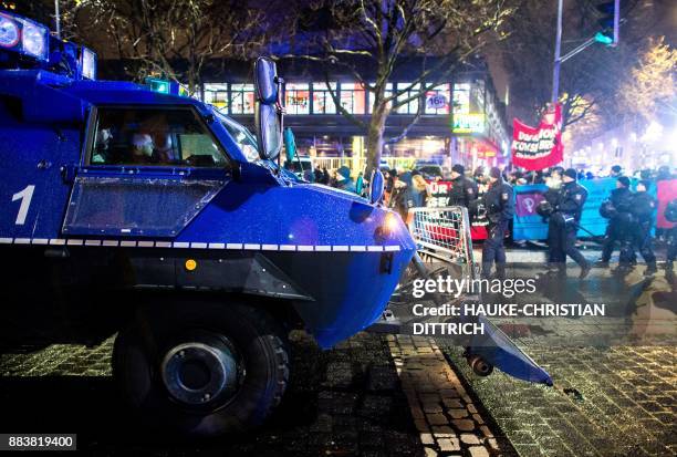 Police patrols during a protest against Alternative for Germany far-right party ahead of the first AfD congress since entering the German parliament...