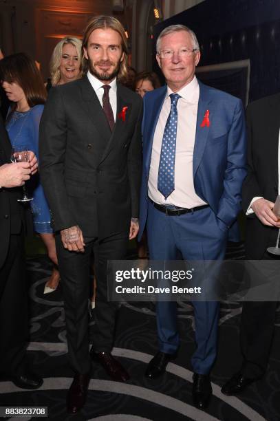 David Beckham and Sir Alex Ferguson attend the World Aids Day Charity Gala aimed at using football to educate and inspire vulnerable young people in...