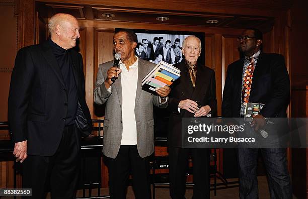 Musicians Mike Stoller, Ben E. King, Jerry Leiber and Randy Jackson attend the cocktail reception and book signing for Leiber & Stoller's "HOUND DOG"...