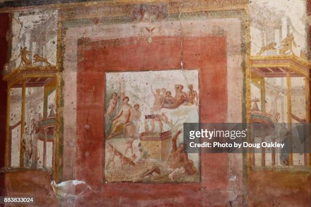 pompeii, italy fresco in home - fresco stockfoto's en -beelden