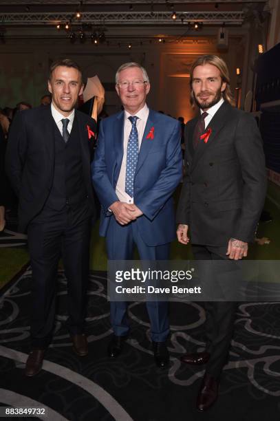 Phil Neville, Sir Alex Ferguson and David Beckham attend the World Aids Day Charity Gala aimed at using football to educate and inspire vulnerable...