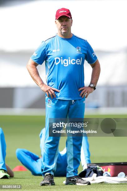 Coach Stuart Law of the West Indies looks on during day two of the Test match series between New Zealand Blackcaps and the West Indies at Basin...