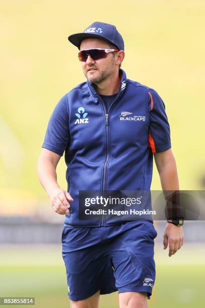 Coach Mike Hesson of New Zealand looks on during day two of the Test match series between New Zealand Blackcaps and the West Indies at Basin Reserve...