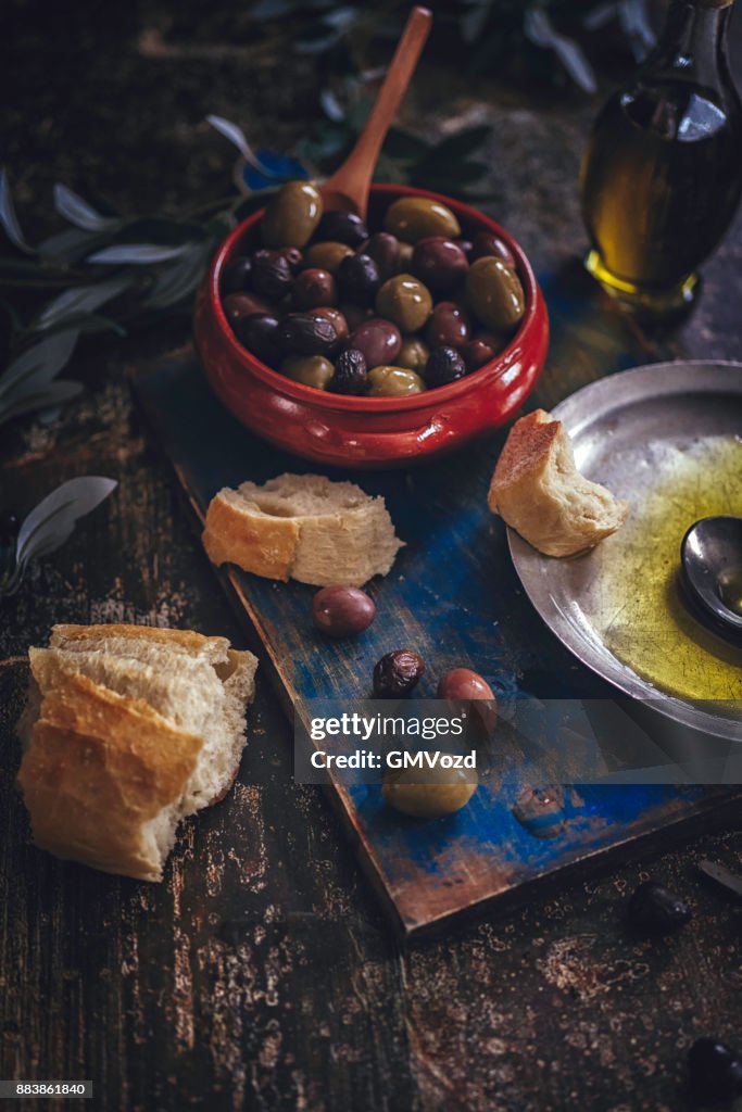 Mixed Olives and Extra Virgin Olive Oil