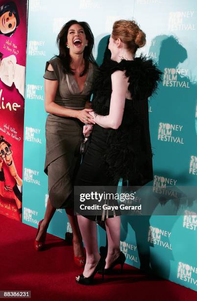 Actress Teri Hatcher and Miranda Otto attend the Australian premiere of 'Coraline' as part of the Sydney Film Festival 2009 at Greater Union George...