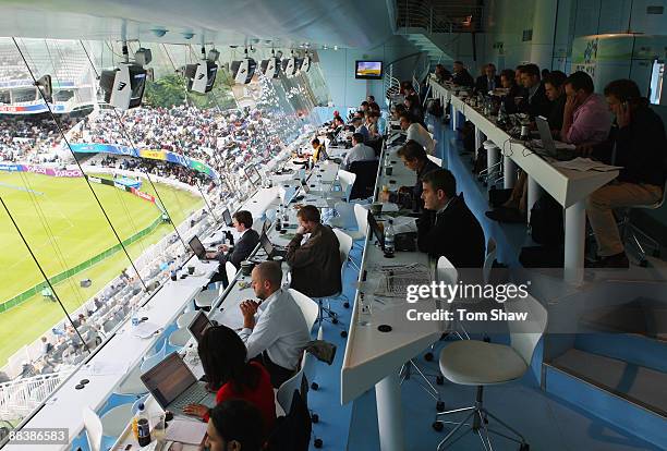 Journalists work in the media centre during the ICC World Twenty20 Group D match between New Zealand and South Africa at Lord's on June 9, 2009 in...