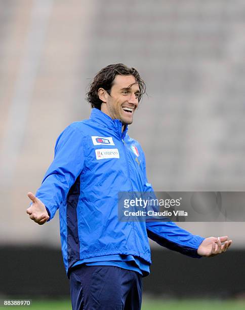 Luca Toni of Italy attends a national team training session at the Super Stadium on June 9, 2009 in Pretoria, South Africa.