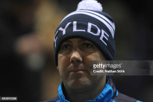 Dave Challinor manager of AFC Fylde looks on during The Emirates FA Cup Second Round match between AFC Fylde and Wigan Athletic on December 1, 2017...