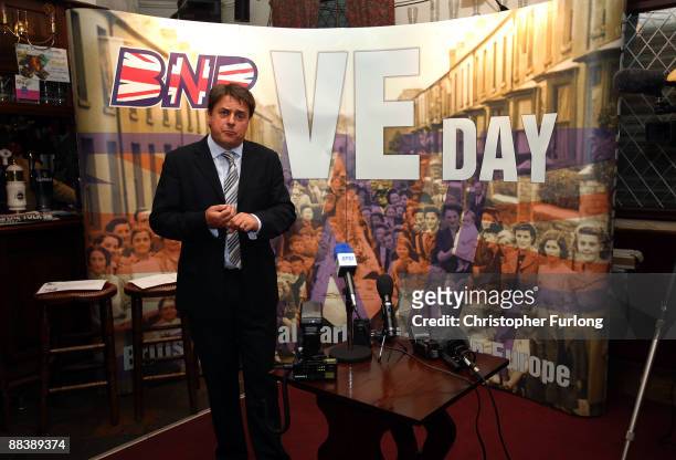 Leader of the British National Party, Nick Griffin MEP gives a media conference in the Ace of Diamonds on June 10, 2009 in Manchester, England....