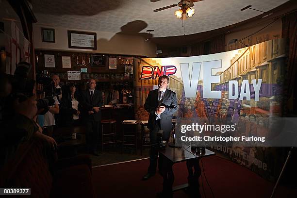 Leader of the British National Party, Nick Griffin MEP gives a media conference in the Ace of Diamonds on June 10, 2009 in Manchester, England....