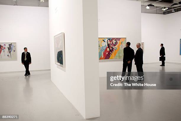 In this photo provided by The White House, President Barack Obama tours the Pompidou Centre modern art museum June 6, 2009 in Paris, France.