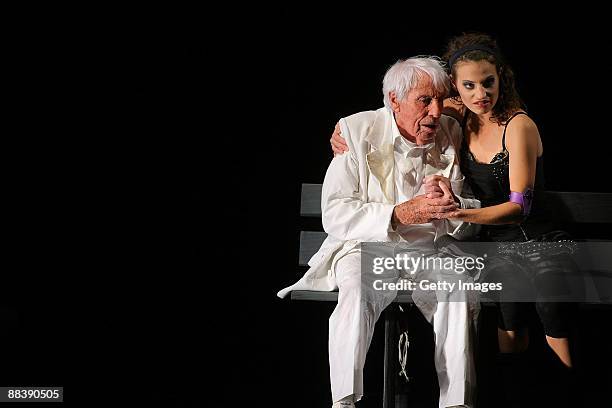 Dutch-born entertainer Johannes Heesters plays God and Lisa Charlotte Friedrich plays the Dead during the dress rehearsal for the play 'Jedermann' by...