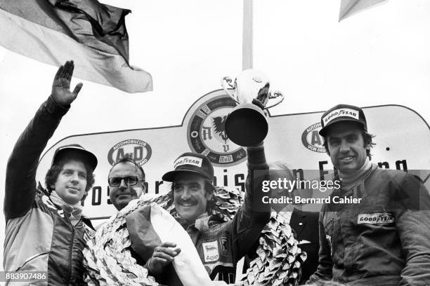 Clay Regazzoni, Jody Scheckter, Carlos Reutemann, Grand Prix of Germany, Nurburgring, 04 August 1974. Clay Regazzoni celebrating the first ever...