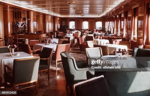 Ca. 1950, Kreuzfahrt, Speisesaal, Restaurant, Bordrestaurant