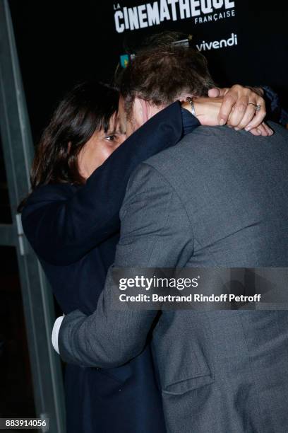 Producer of the movie Sylvie Pialat and Director of the movie Xavier Beauvois attend the "Les Gardiennes" Paris Premiere at la cinematheque on...