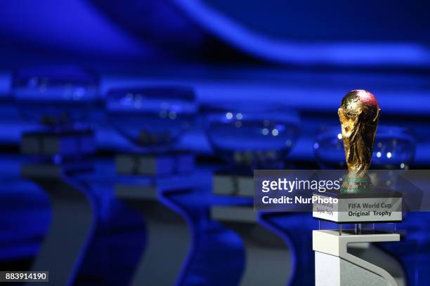 World Cup winner's trophy seen during the Final Draw for the 2018 FIFA World Cup at the State Kremlin Palace on December 01, 2017 in Moscow, Russia.