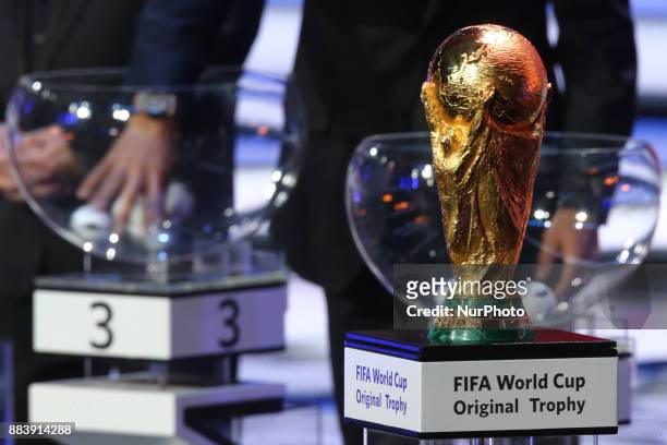 World Cup winner's trophy seen during the Final Draw for the 2018 FIFA World Cup at the State Kremlin Palace on December 01, 2017 in Moscow, Russia.