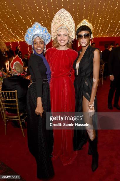 Oxfordshire, ENGLAND Halima Aden, Natalia Vodianova and Winnie Harlow attend the gala dinner during #BoFVOICES on December 1, 2017 in Oxfordshire,...
