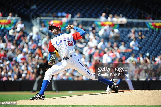Aroldis Chapman of Cuba pitches against Japan during the Pool 1 Game 1, of the second round of the 2009 World Baseball Classic at Petco Park in San...