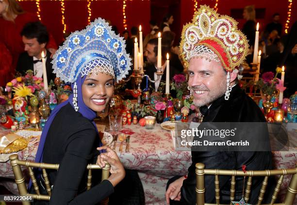 Oxfordshire, ENGLAND Halima Aden and Stuart Miller attend the gala dinner during #BoFVOICES on December 1, 2017 in Oxfordshire, England.
