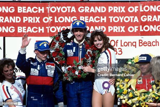 John Watson,Niki Lauda, Rene Arnoux, Grand Prix of the United States West, Grand Prix of Long Beach, 27 March 1983. John Watson celebrating his...