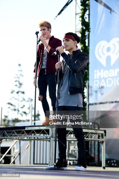 Brady Tutton and Drew Ramos of In Real Life perform on stage at 102.7 KIIS FM's Jingle Ball Village at KIIS FMs Jingle Ball 2017 Presented by...
