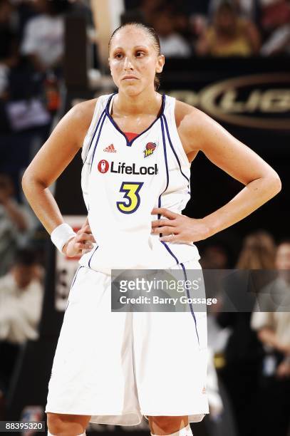 Diana Taurasi of the Phoenix Mercury takes a break from the action during the WNBA game against the San Antonio Silver Stars on June 6, 2008 at US...