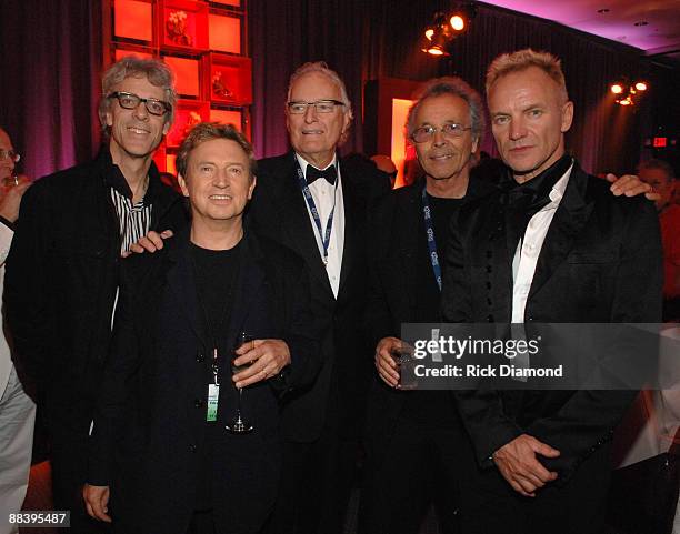 Stewart Copeland, Andy Summers and Sting of The Police with Jerry Moss and Herb Alpert, founders of A&M Records *EXCLUSIVE*