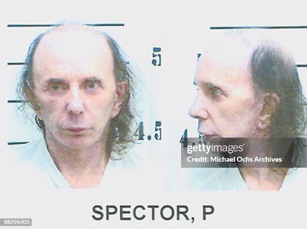 Music producer and convicted killer Phil Spector poses for his prison mug shot on June 5, 2009 at North Kern State Prison in Delano, California.