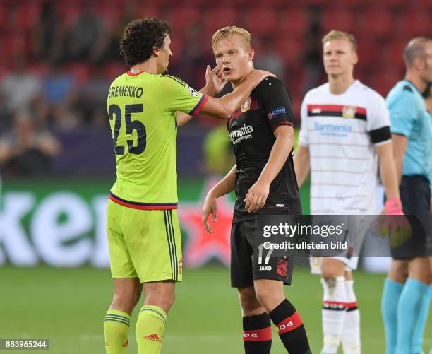 Fussball Champions League 2016/17, Vorrunde, 1. Spieltag, Bayer 04 Leverkusen - ZSKA Moskau 2:2, Roman Eremenko , li., wurde positiv auf Kokain...