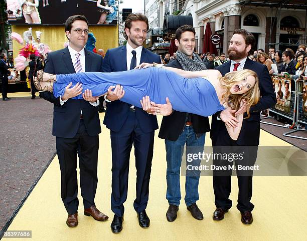 Todd Phillips, Bradley Cooper, Justin Bartha, Zach Galifianakis and Heather Graham arrive at the UK premiere of 'The Hangover', at Vue West End on...