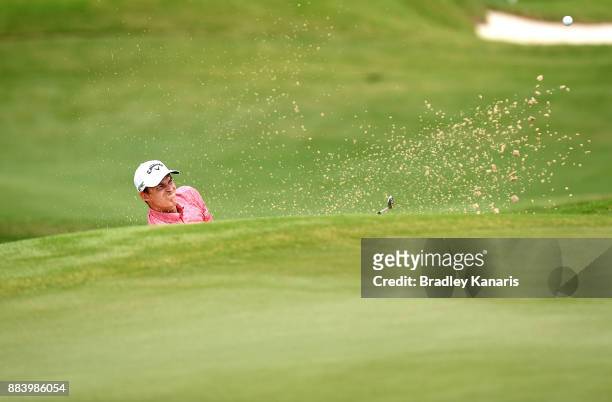 Jack Munro of Australia plays a shot out of the bunker on the 8th hole during day three of the 2017 Australian PGA Championship at Royal Pines Resort...