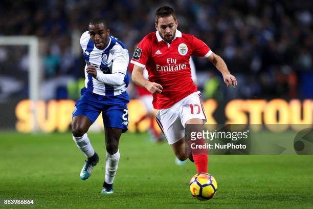 Benfica's Serbian forward Andrija Zivkovic in action with Porto's Portuguese defender Ricardo Pereira during the Premier League 2016/17 match between...