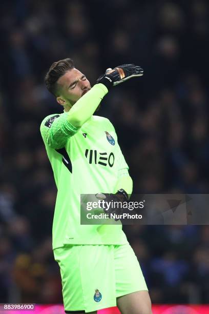 Porto's Portuguese goalkeeper Jose Sa reacts during the Premier League 2016/17 match between FC Porto and SL Benfica, at Dragao Stadium in Porto on...