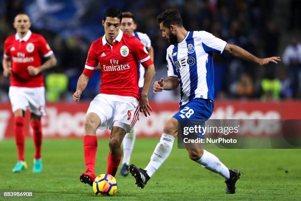 Benfica's Mexican forward Raul Jimenez in action with Porto's Brazilian defender Felipe during the Premier League 2016/17 match between FC Porto and...