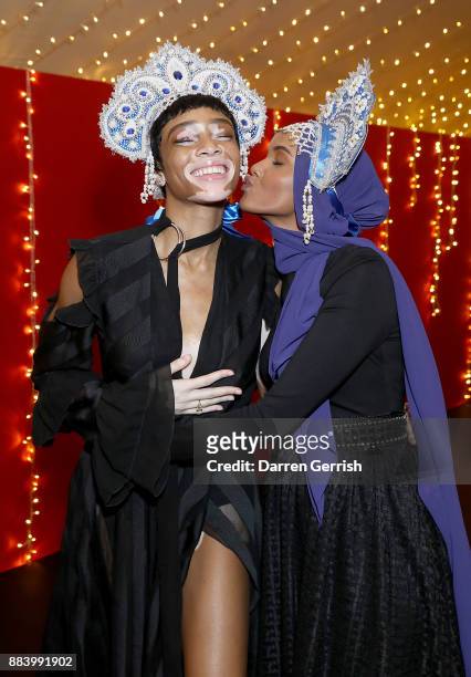 Oxfordshire, ENGLAND Winnie Harlow and Halima Aden attend the gala dinner during #BoFVOICES on December 1, 2017 in Oxfordshire, England.