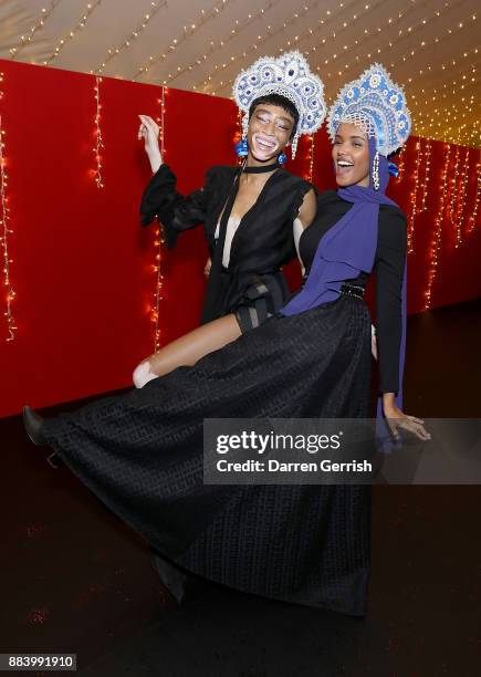 Oxfordshire, ENGLAND Winnie Harlow and Halima Aden attend the gala dinner during #BoFVOICES on December 1, 2017 in Oxfordshire, England.