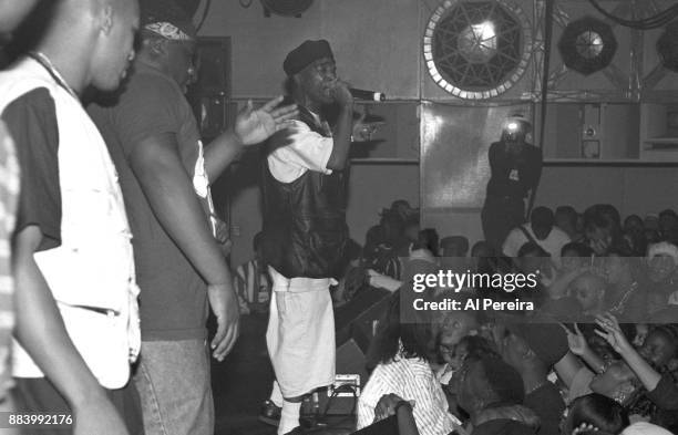 Rapper Tupac Shakur performs onstage at the Palladium on July 23, 1993 in New York, New York.