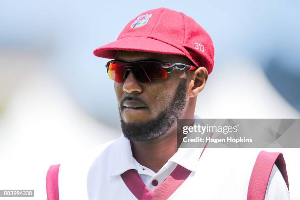 Sunil Ambris of the West Indies looks on during day two of the Test match series between New Zealand Blackcaps and the West Indies at Basin Reserve...