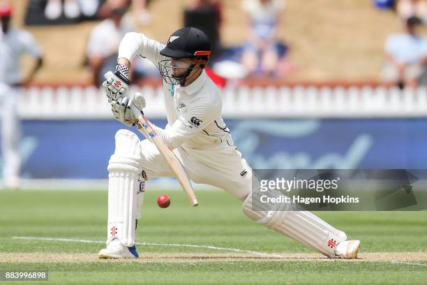 Henry Nicholls of New Zealand bats during day two of the Test match series between New Zealand Blackcaps and the West Indies at Basin Reserve on...