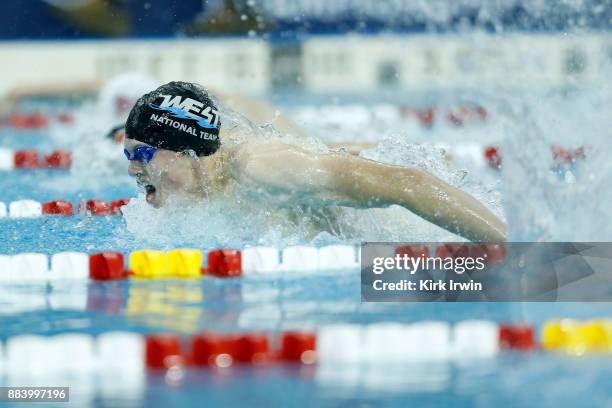 Nick Zitto of West Swim Club swims to first place in the C-Final of the men's 100 yard butterfly during day 3 of the 2017 Swimming Winter National...