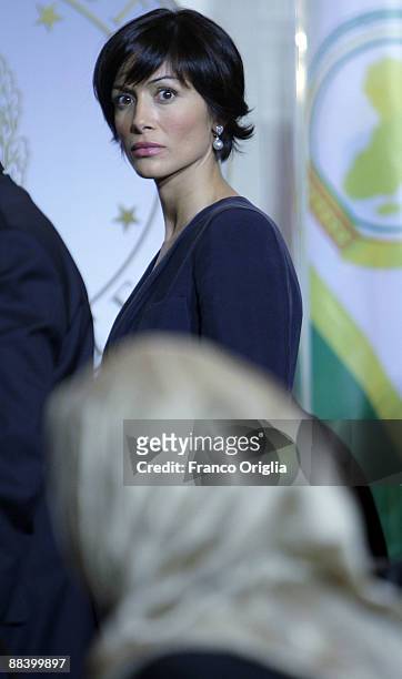 Italian Minister for equal opportunities Mara Carfagna arrives at Villa Madama as the Berlusconi government delegation prepares to attend a meeting...