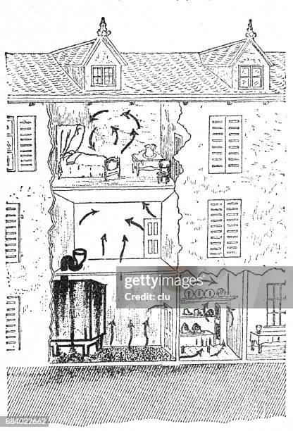 stockillustraties, clipart, cartoons en iconen met ventilatie van de lucht in een villa in cannes, doorsnede - cannes