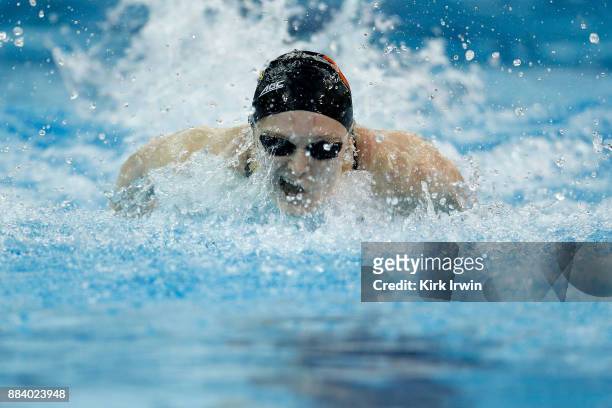 Kelsi Worrell of Cardinal Aquatics swims her way to victory during the A-Finals of the women's 100 yard butterfly during day 3 of the 2017 Swimming...