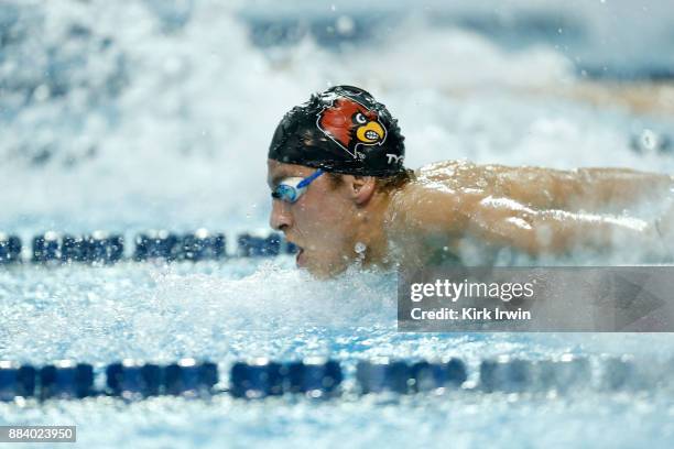 Nikolas Sofianidis of the University of Louisville competes during the B-Final of the men's 100 yard butterfly during day 3 of the 2017 Swimming...