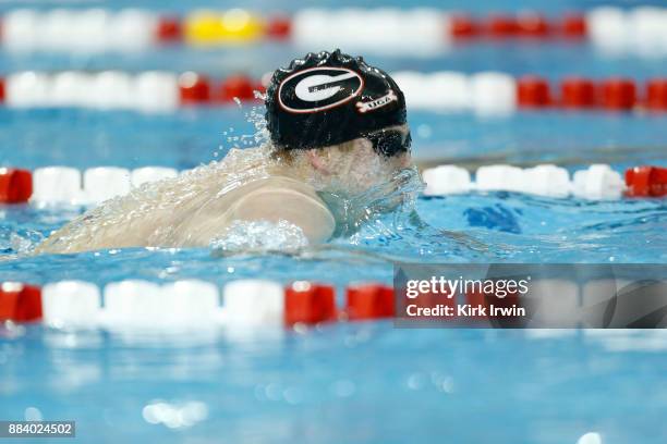 Nicolas Fink of Athens Bulldog Swim Club swims to first place in the A-Final of the men's 100 yard breaststroke during day 3 of the 2017 Swimming...