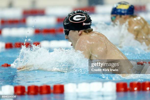 Nicolas Fink of Athens Bulldog Swim Club swims to first place in the A-Final of the men's 100 yard breaststroke during day 3 of the 2017 Swimming...