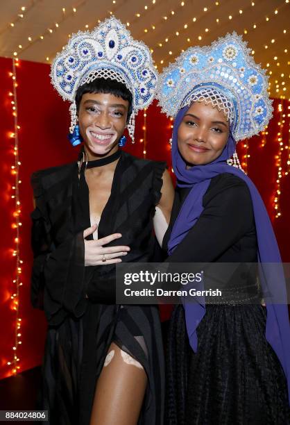 Oxfordshire, ENGLAND Winnie Harlow and Halima Aden attend the gala dinner during #BoFVOICES on December 1, 2017 in Oxfordshire, England.