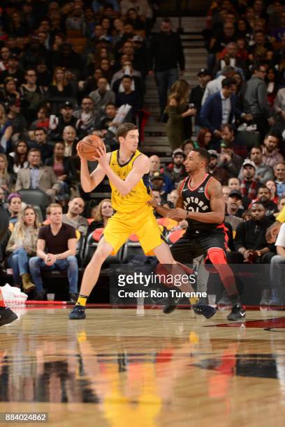 Leaf of the Indiana Pacers handles the ball against the Toronto Raptors on December 1, 2017 at the Air Canada Centre in Toronto, Ontario, Canada....